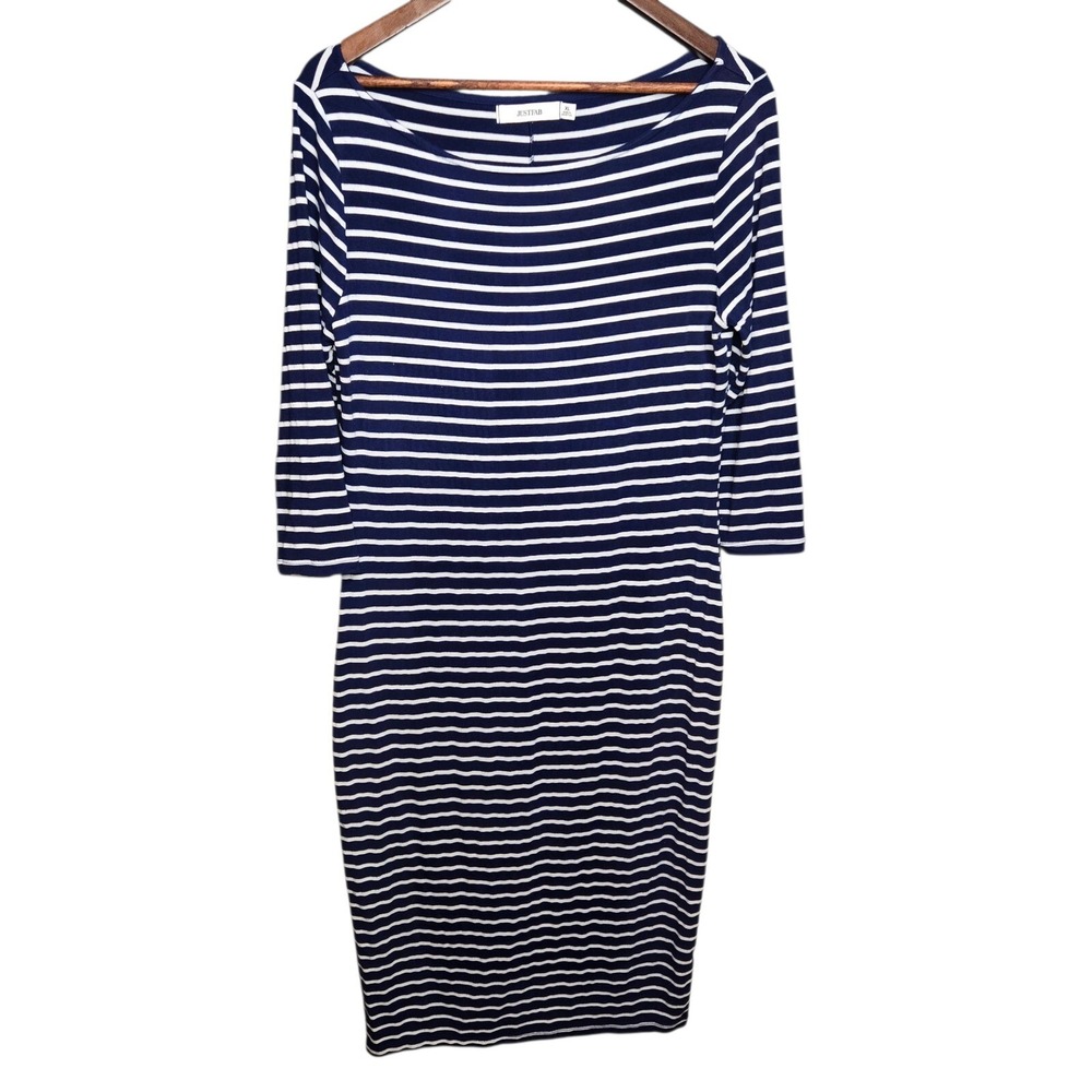 Bodycon Striped Knit Classic Dress 3/4 Sleeve‎ Blue White Striped Casual XL
